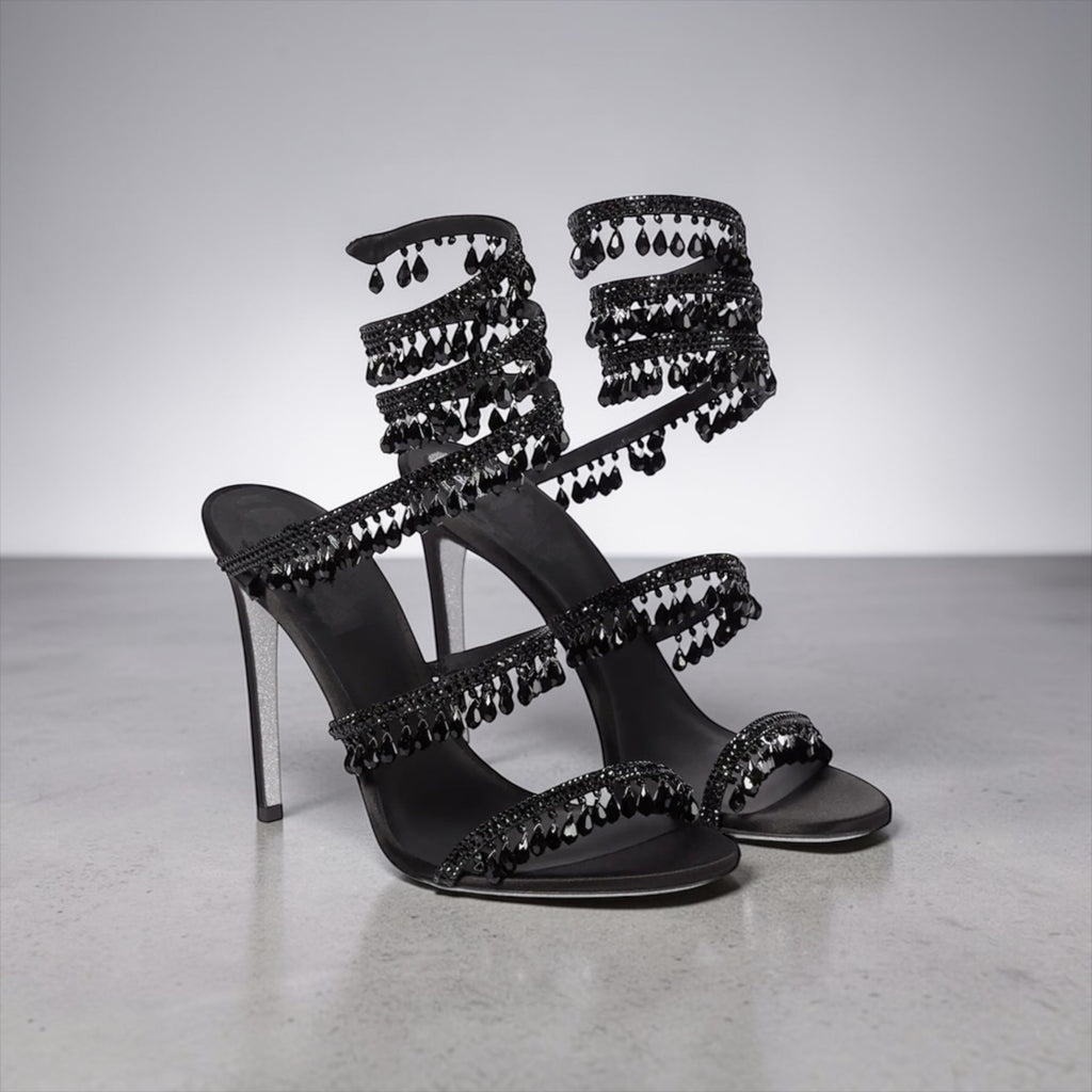 Sandales Talons Hauts Cristaux – Strappy Glam Heels